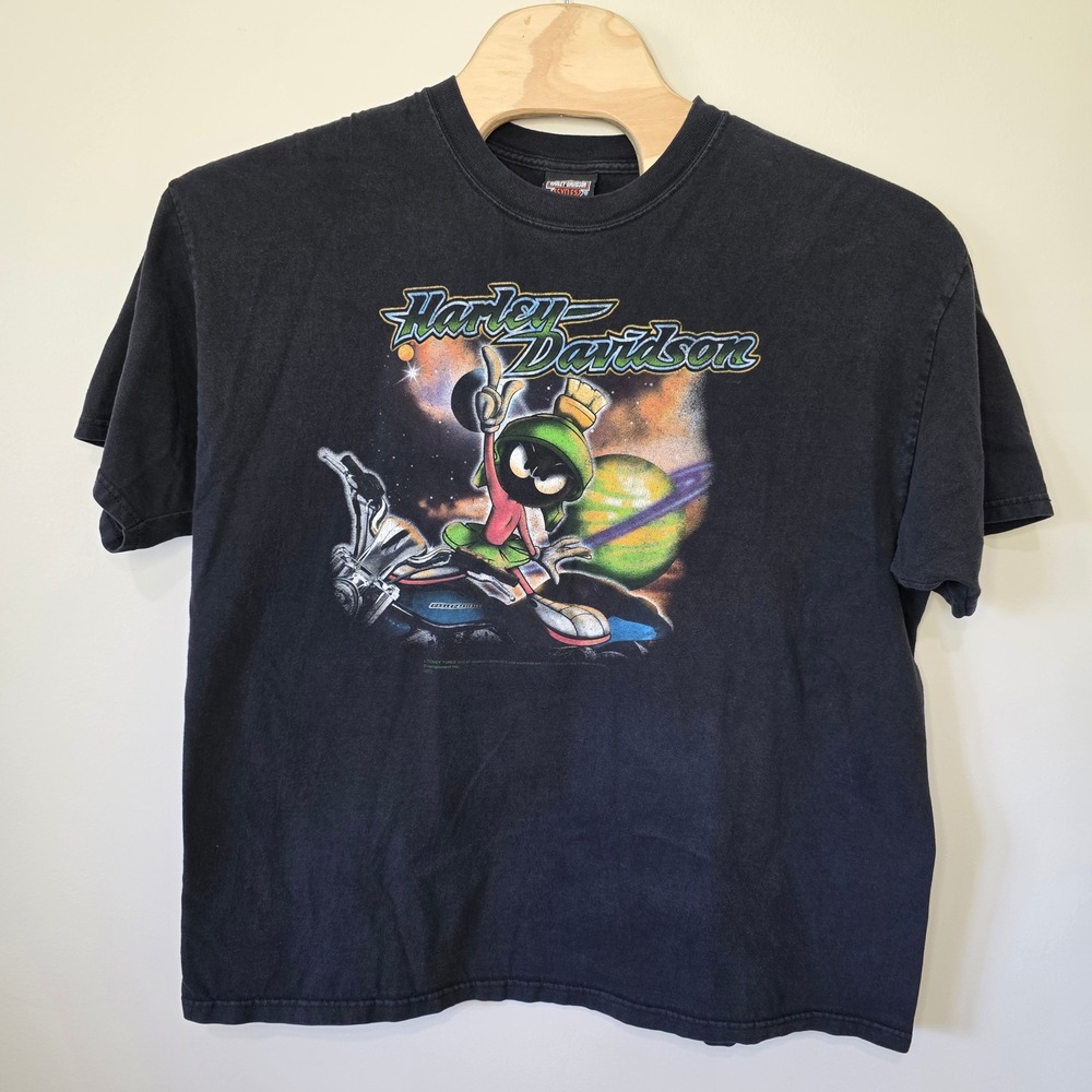 Harley Davidson T-Shirt Mens 2XL Black Marvin Martian Looney Tunes Vintage Biker